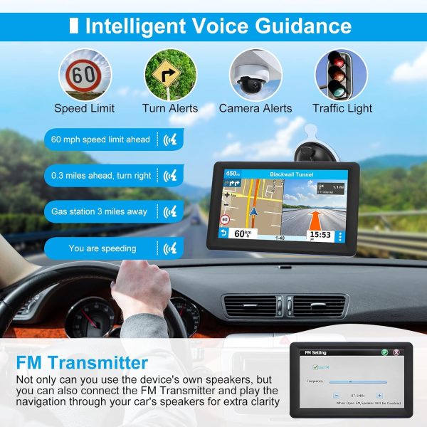 GPS Navigator for Car Truck RV, Latest 2025 Map, 7 inch Touch Screen Real Voice Spoken Turn-by-Turn Direction Reminding Navigation System for Cars, Vehicle GPS with Speed and Red Light Warning (Blue)