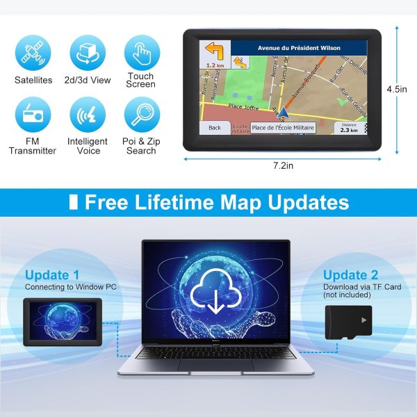 GPS Navigator for Car Truck RV, Latest 2025 Map, 7 inch Touch Screen Real Voice Spoken Turn-by-Turn Direction Reminding Navigation System for Cars, Vehicle GPS with Speed and Red Light Warning (Blue)