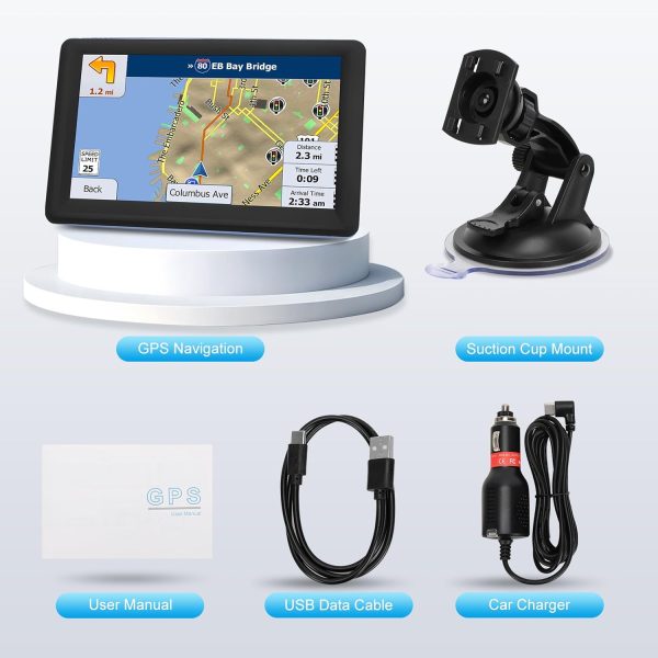 GPS Navigator for Car Truck RV, Latest 2025 Map, 7 inch Touch Screen Real Voice Spoken Turn-by-Turn Direction Reminding Navigation System for Cars, Vehicle GPS with Speed and Red Light Warning (Blue)